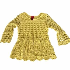 V Christina Floral Crochet Top Sz Medium Yellow Bright Spring Delicate Boho Chic